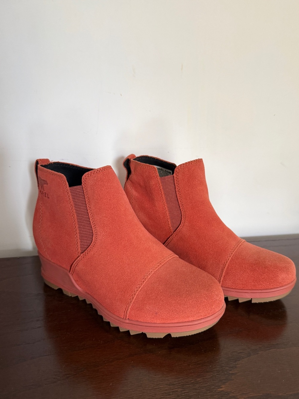 Sorel Evie Warp Red Suede Hidden Wedge Ankle Boots